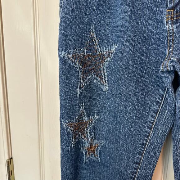 Bubblegum USA Y2K Wide Leg Flare Low Rise Frayed Jeans Size 7/8 Embroidered - Picture 8 of 10